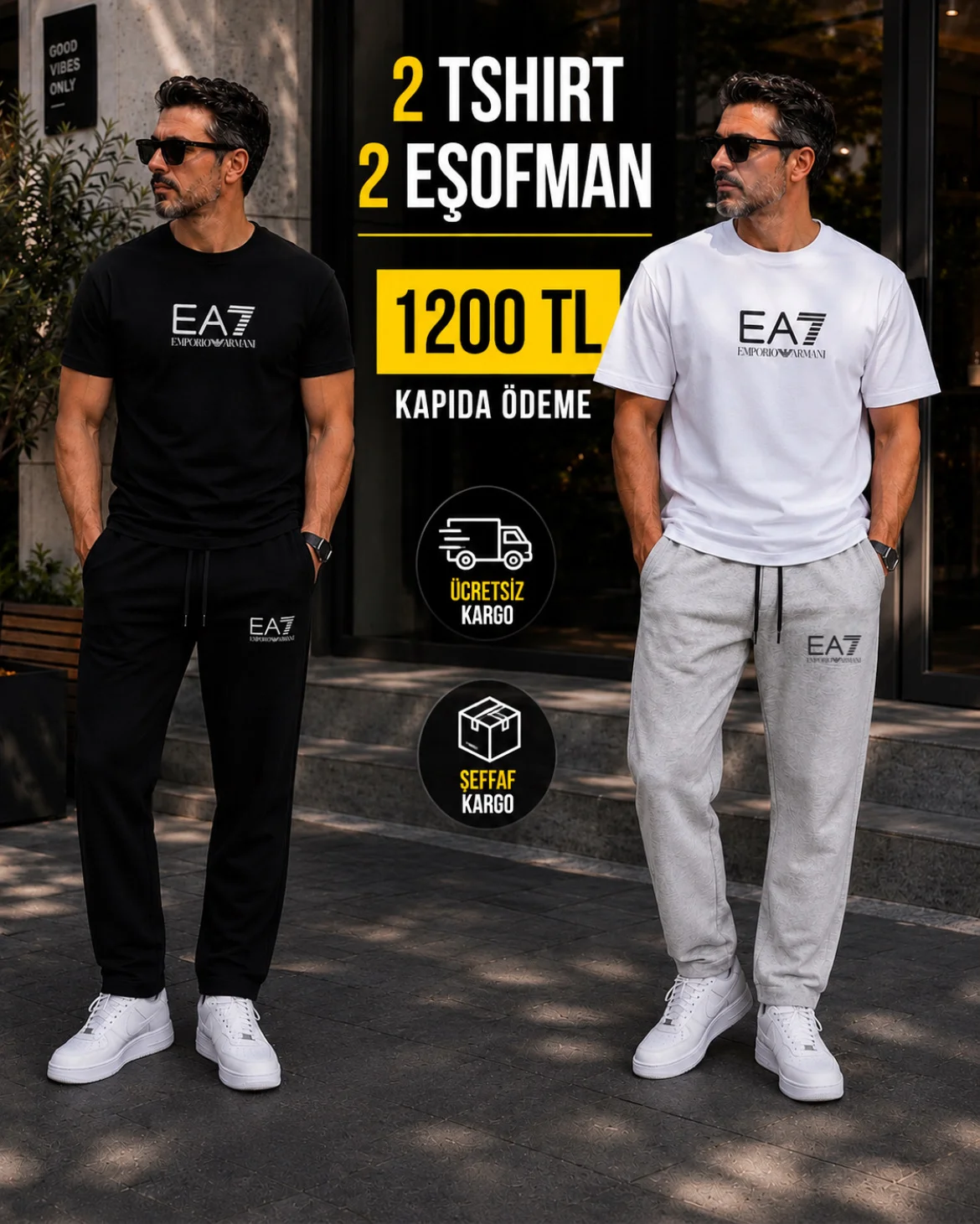 EA7 SİYAH TAKIM  - EA7 BEYAZ TSHİRT TAKIM