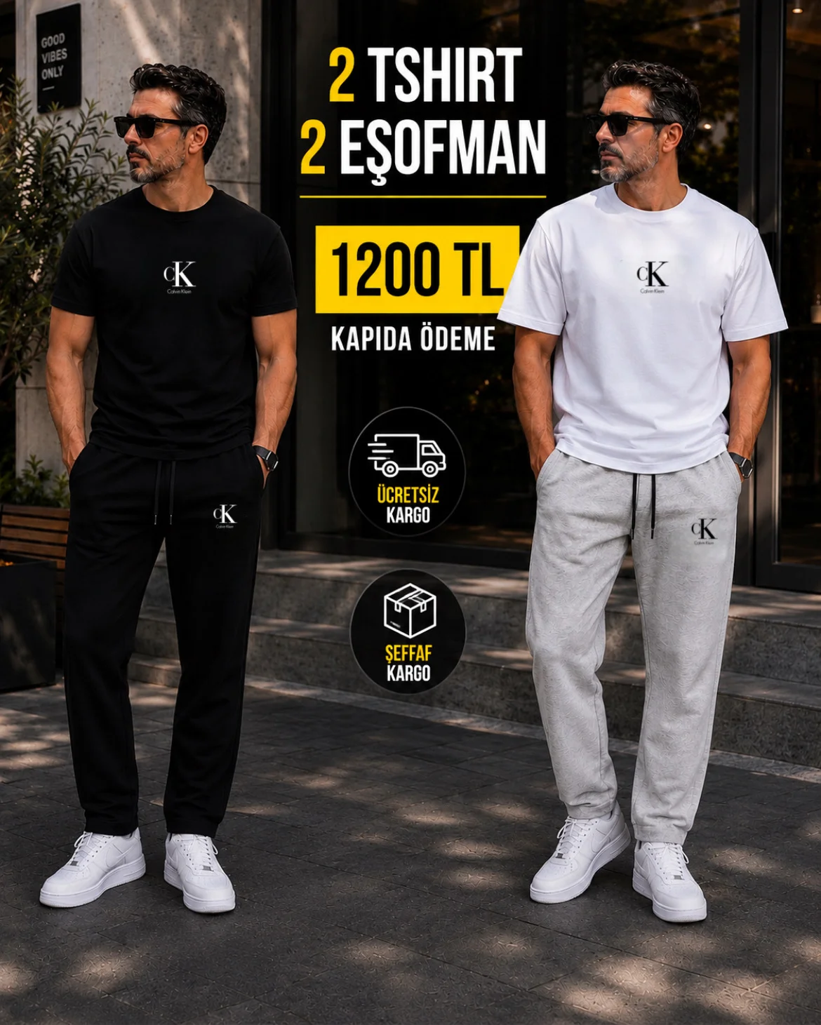 CK SİYAH VE BEYAZ TSHİRT TAKIM