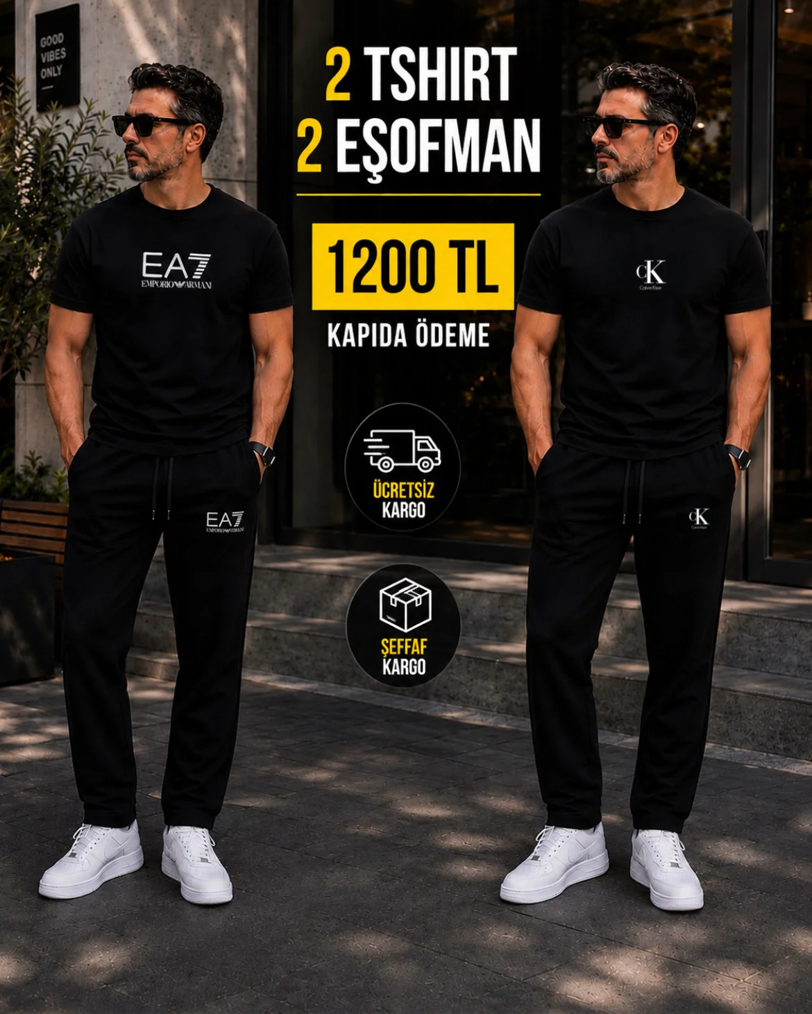 EA7 SİYAH TSHİRT TAKIM - CK  SİYAH TSHİRT TAKIM