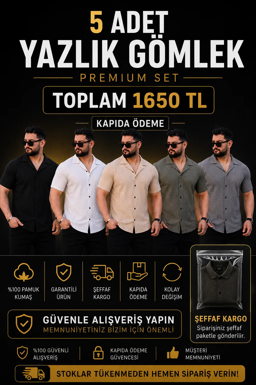 5 GÖMLEK-SİYAH-BEYAZ-BEJ-HAKİ-ANTRASİT