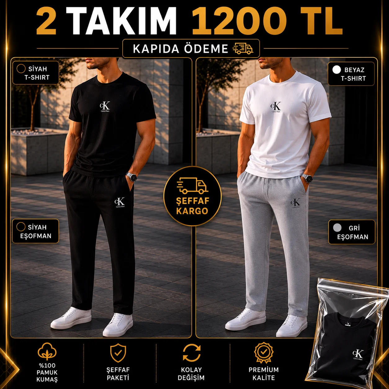 CK SİYAH VE BEYAZ TSHİRT TAKIM